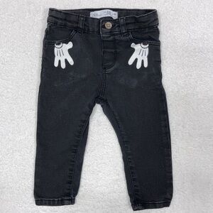 Zara Disney black denim jeans Minnie Mouse hands and bow skinny size 9/12m